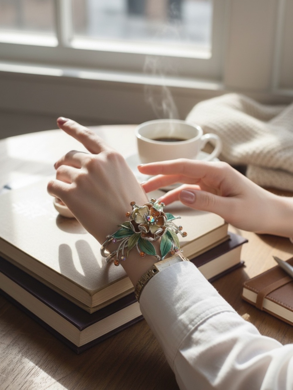 Floral Green and Gold Bracelet - Picture 9 of 10